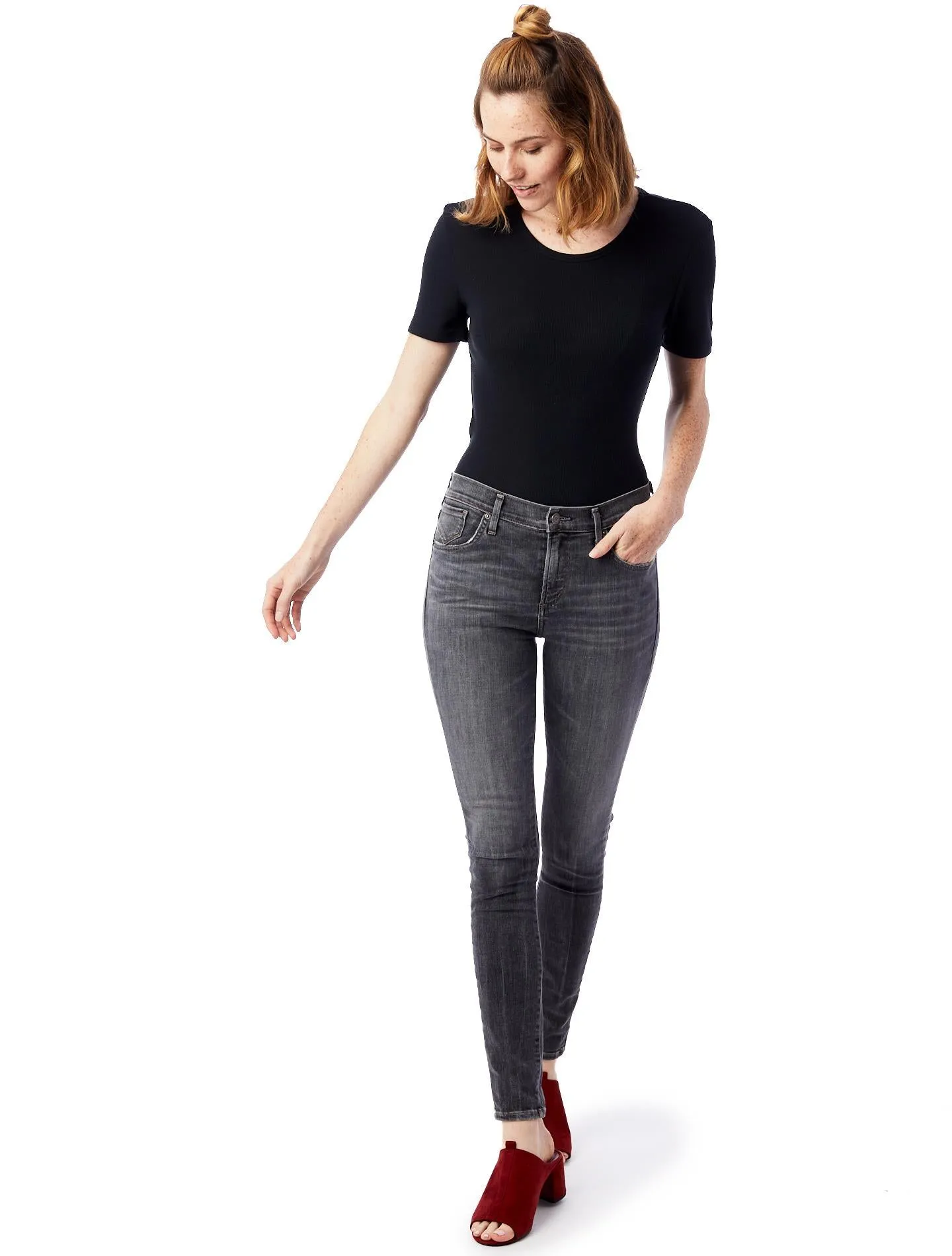 Mia Slinky Rib Crew T-Shirt (Black)