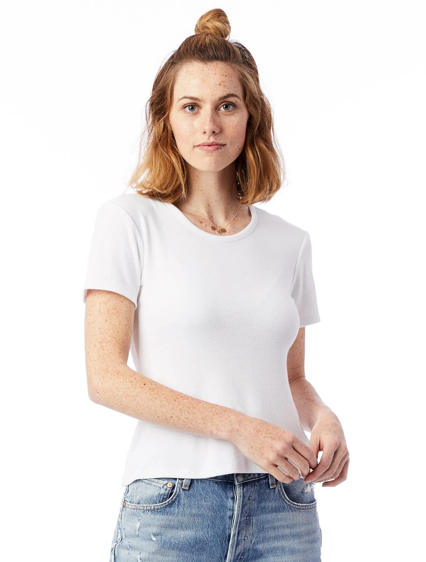 Mia Slinky Rib Crew T-Shirt (White)