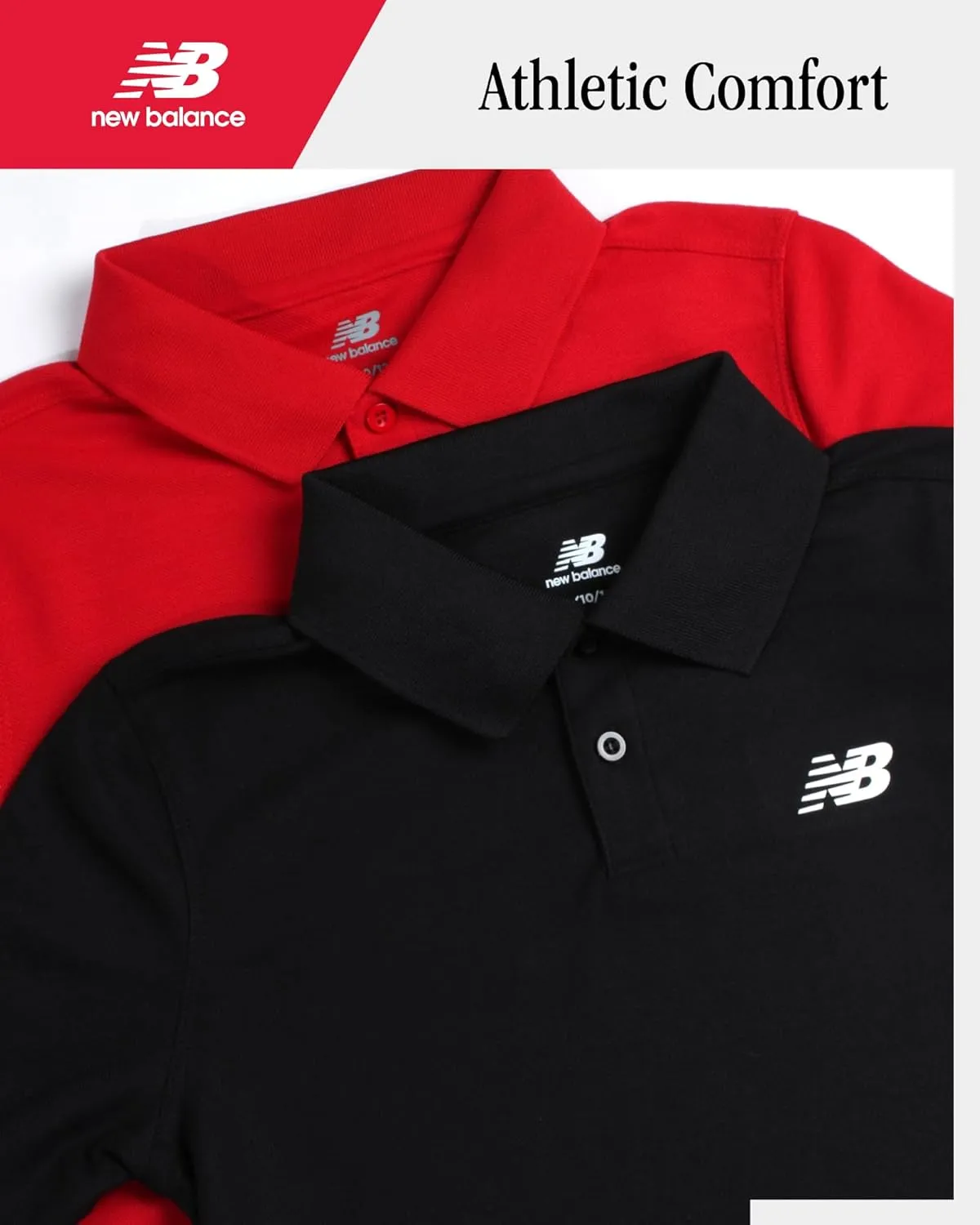 New Balance Boys Polo Shirt - 2 Pack Short Sleeve Performance Golf Shirt, Dry Fit Athletic Collared Tee (Sizes: 8-20)