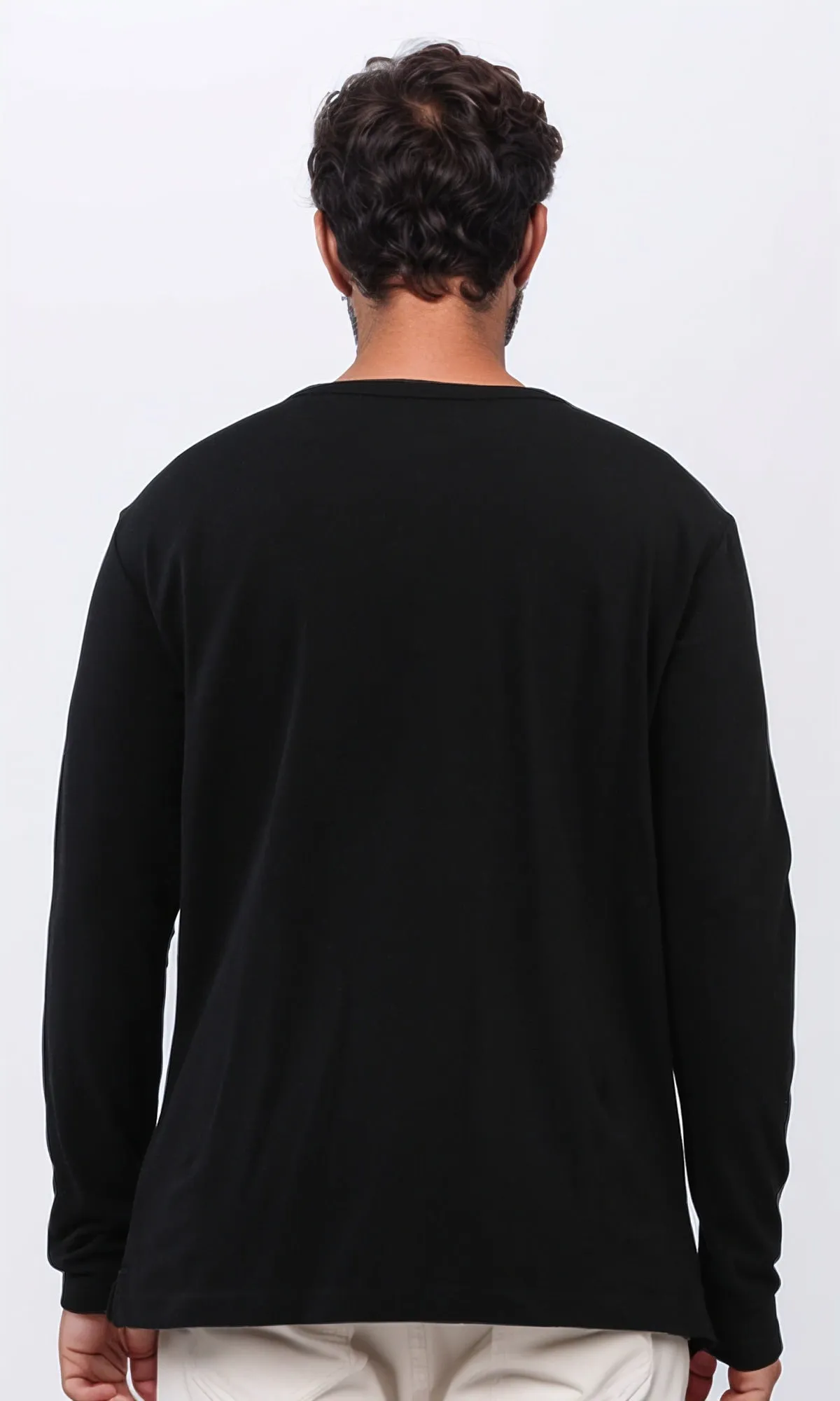 o201077 - Solid Henley Shirt With Buttoned Neck - Black