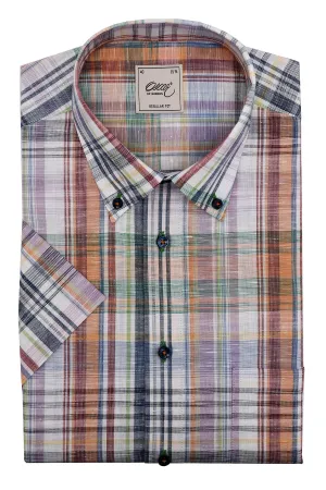 Orange checked regular fit short sleeve shirt