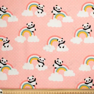 Panda Collection #06 Rainbow Pandas & white Dots on Pink Cotton Prints