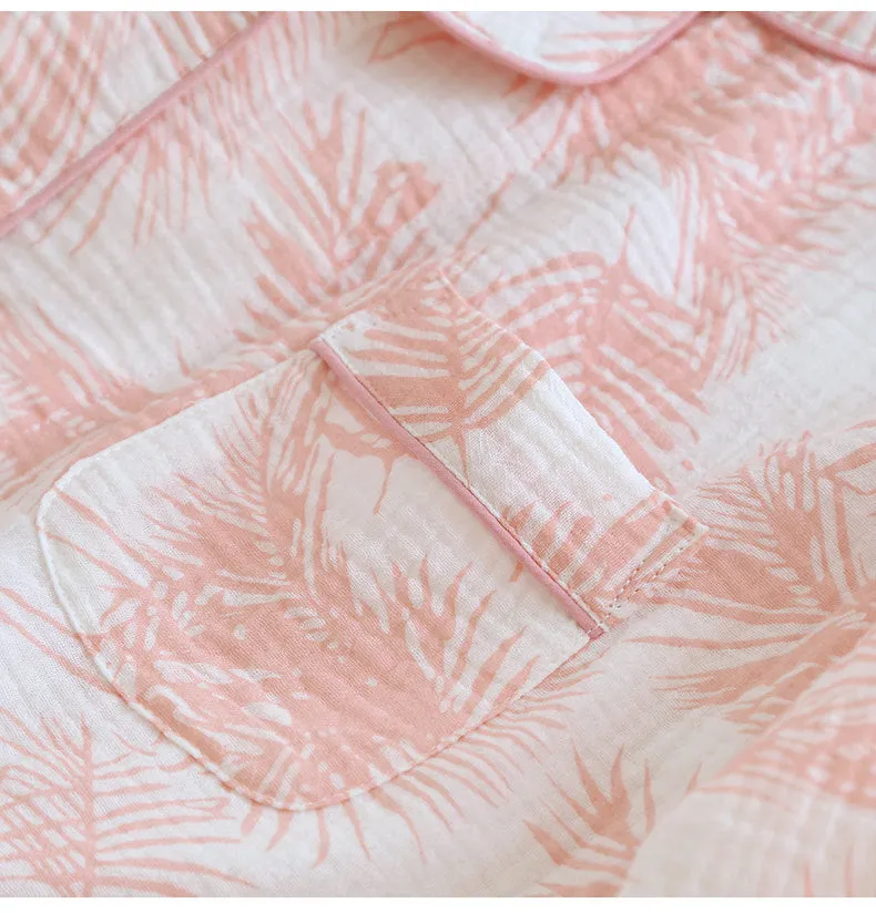 Pink Pure Cotton Leaf AOP Pajama Set