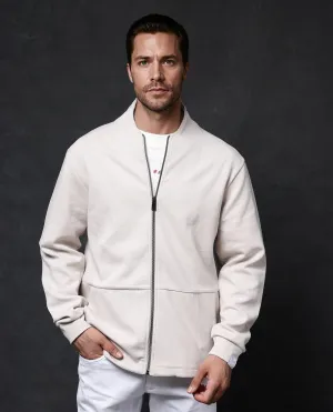 Rare Rabbit Men Kezi Off White Cotton Poly Fabric Full Sleeve High Neck Zip Closure Slim Fit Plain Sweatshirt