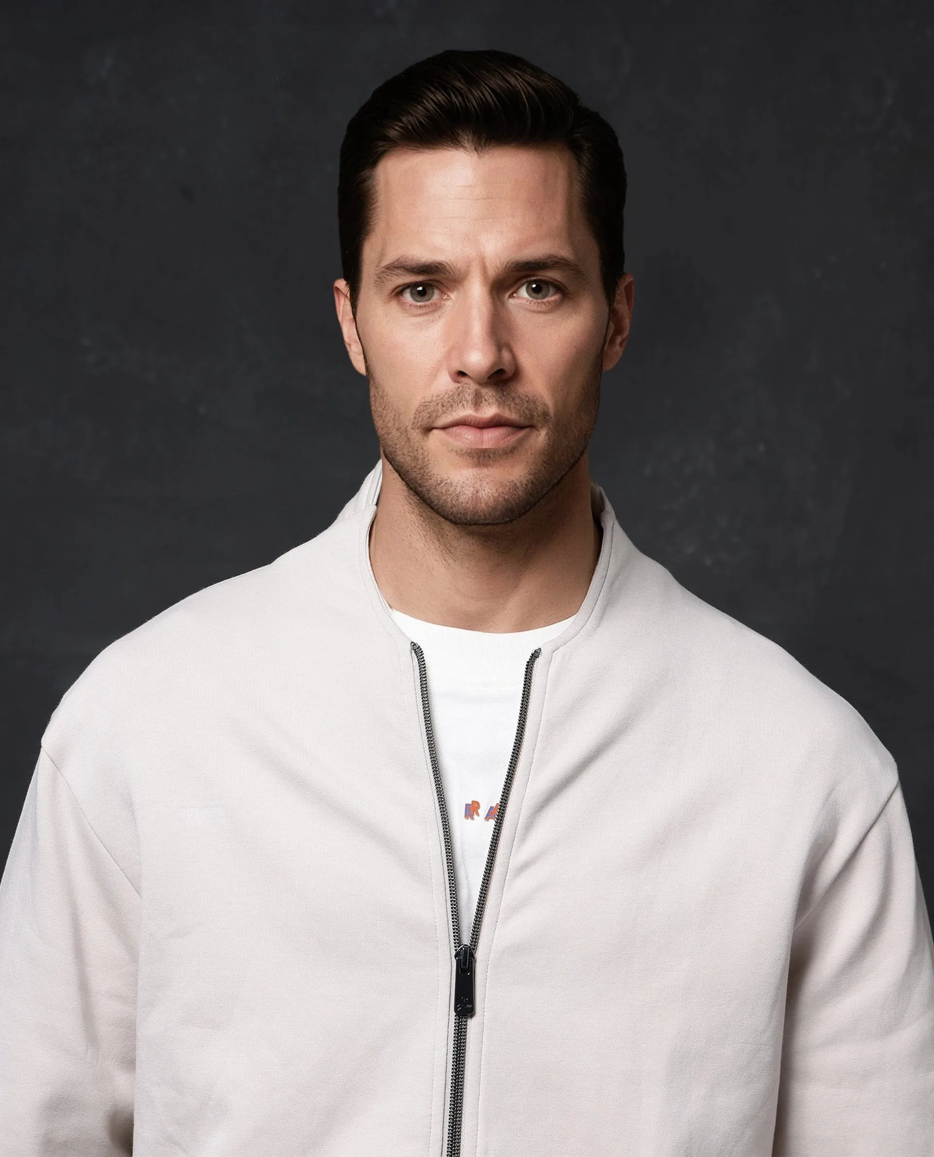 Rare Rabbit Men Kezi Off White Cotton Poly Fabric Full Sleeve High Neck Zip Closure Slim Fit Plain Sweatshirt