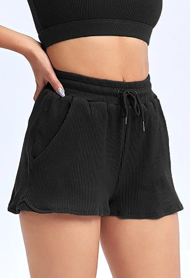 Ribbed Drawstring Loose Shorts - Sadie