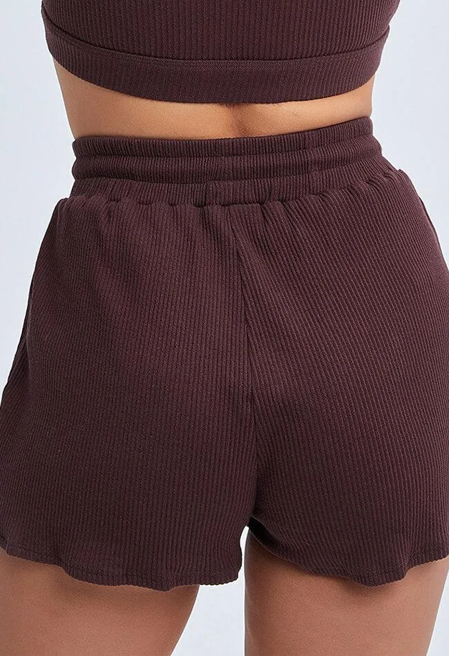 Ribbed Drawstring Loose Shorts - Sadie