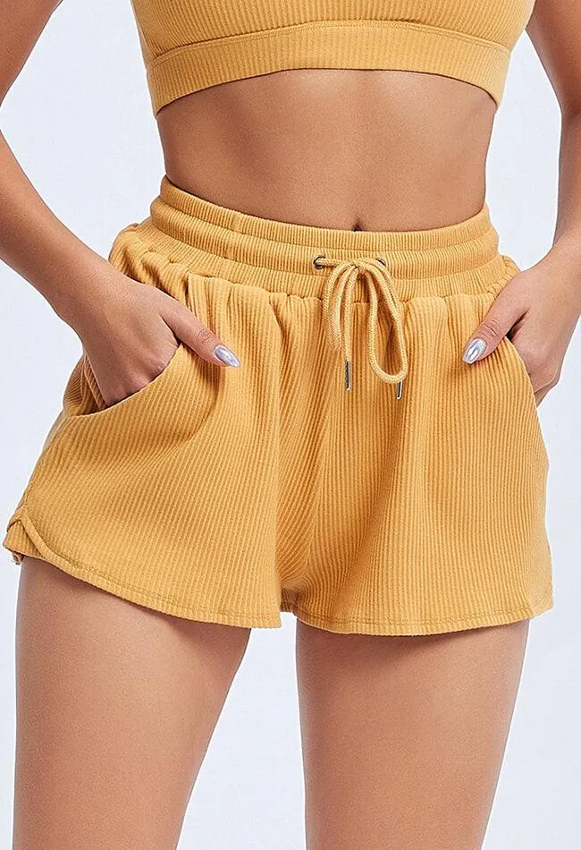 Ribbed Drawstring Loose Shorts - Sadie