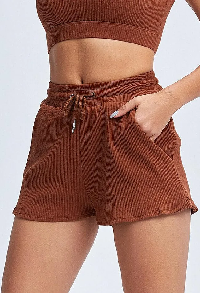 Ribbed Drawstring Loose Shorts - Sadie