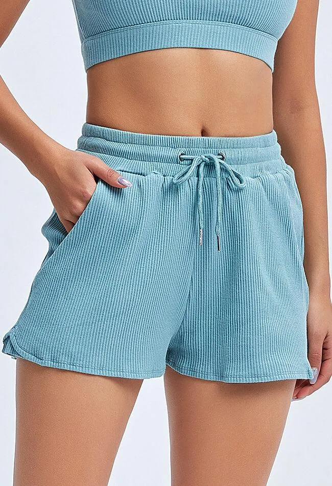 Ribbed Drawstring Loose Shorts - Sadie