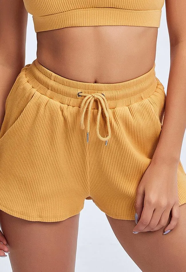 Ribbed Drawstring Loose Shorts - Sadie