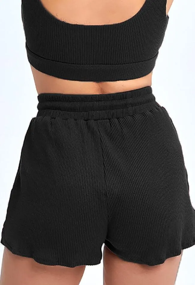 Ribbed Drawstring Loose Shorts - Sadie