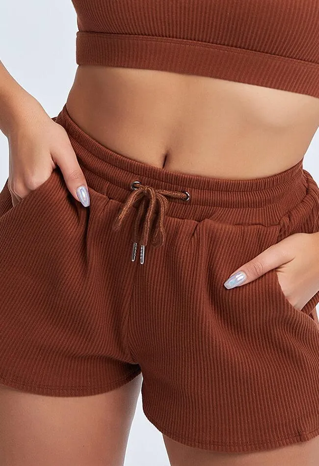 Ribbed Drawstring Loose Shorts - Sadie
