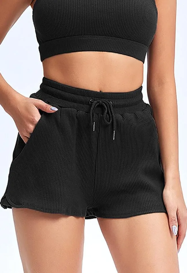 Ribbed Drawstring Loose Shorts - Sadie