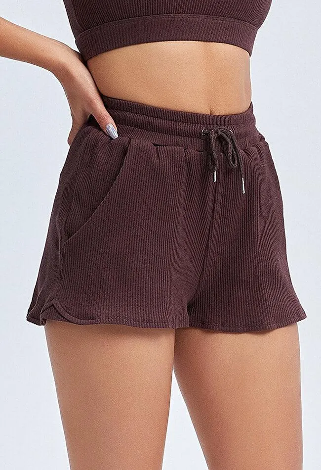 Ribbed Drawstring Loose Shorts - Sadie
