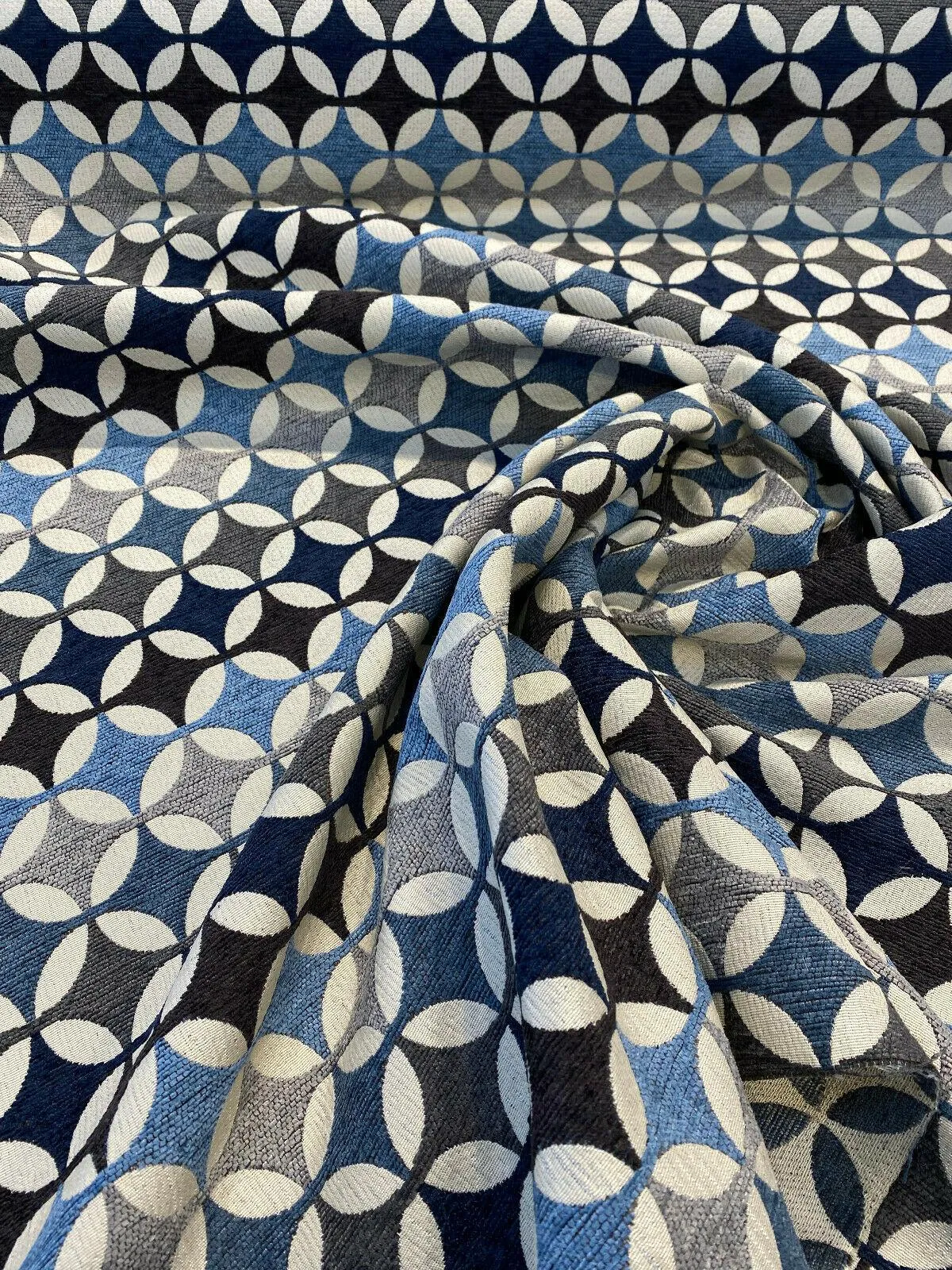 Savoy Seabreeze Blue Circles Upholstery Chenille Fabric By the Yard