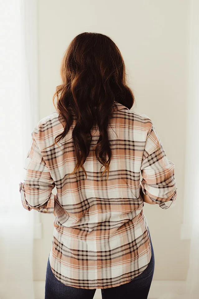 Split Neck Plaid Top