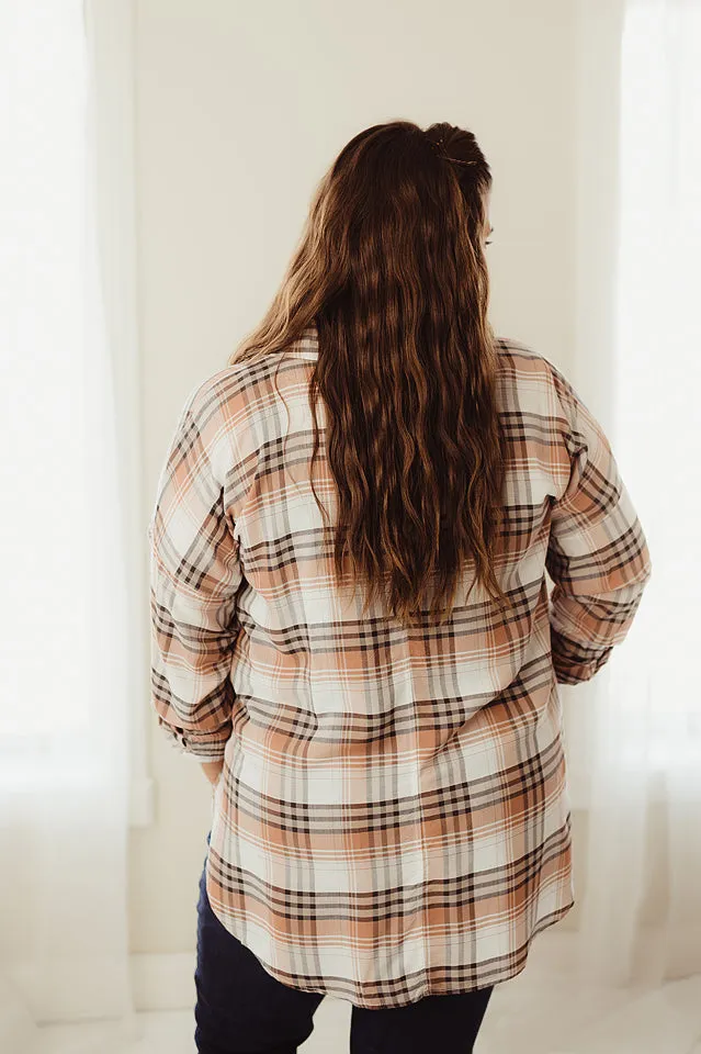 Split Neck Plaid Top