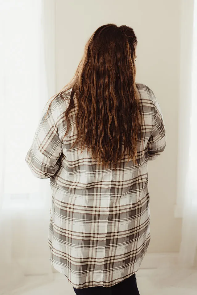Split Neck Plaid Top