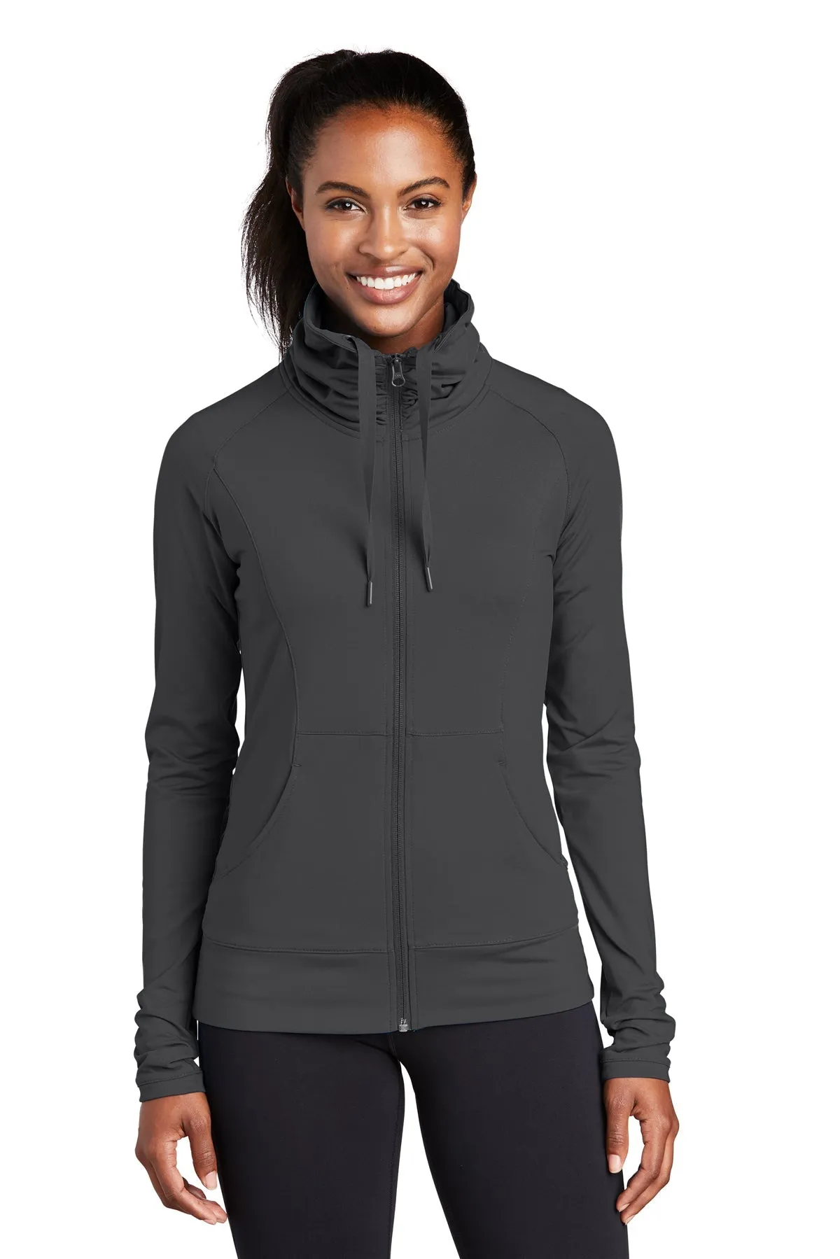 Sport-Tek Ladies Sport-Wick Stretch Branded Full-Zip Jackets, Charcoal Grey
