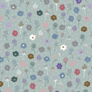 Stof Fabrics Flower And Dot Mint Flowers on Stems Cotton Prints