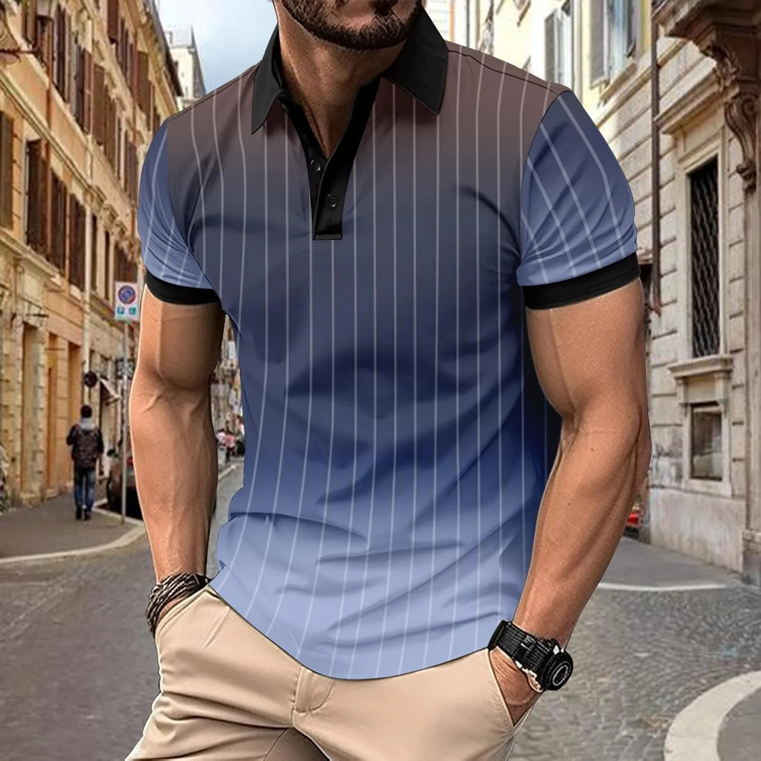 T Shirts for Man Lapel Thousands of Bird Grid Pockets Casual Top T Shirt Mens Golf Shirts Casual Classic Lightweight