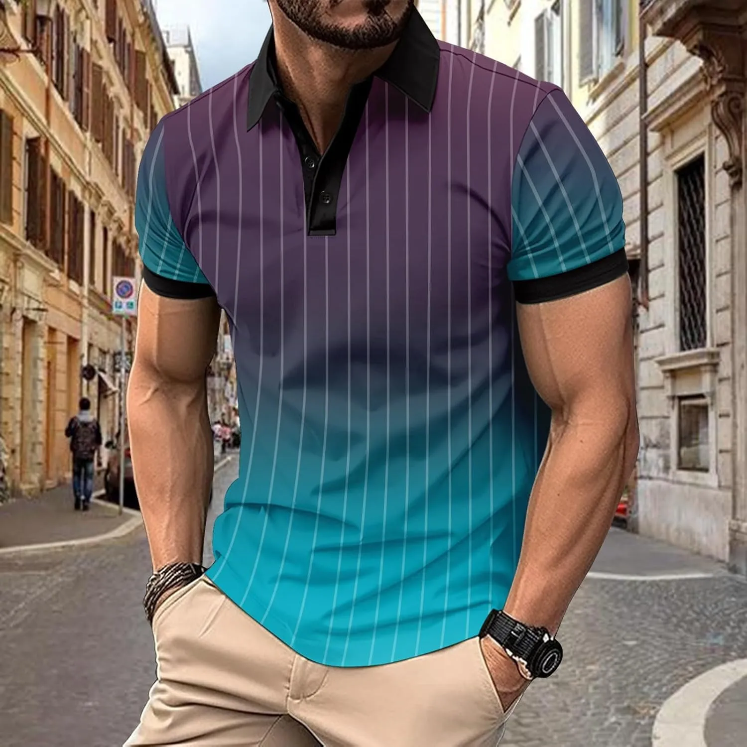 T Shirts for Man Lapel Thousands of Bird Grid Pockets Casual Top T Shirt Mens Golf Shirts Casual Classic Lightweight