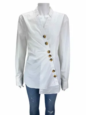Tibi Women's Jones Asymmetrical Button Shirt White Size 10