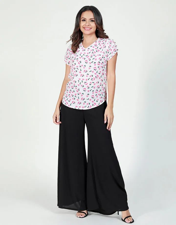 V-Neck Blouse with Metallic Buttons