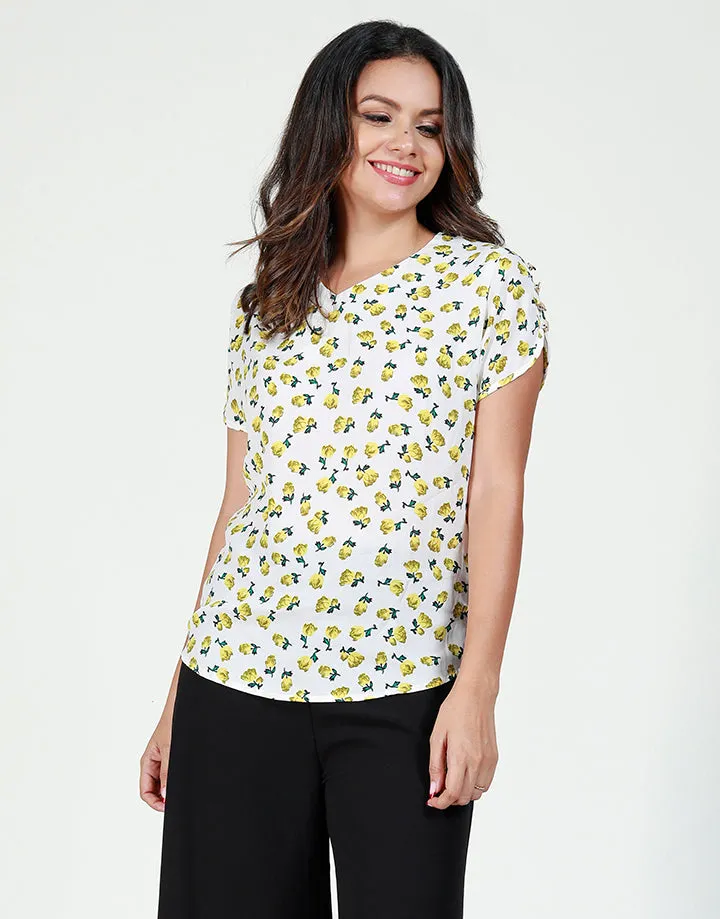 V-Neck Blouse with Metallic Buttons