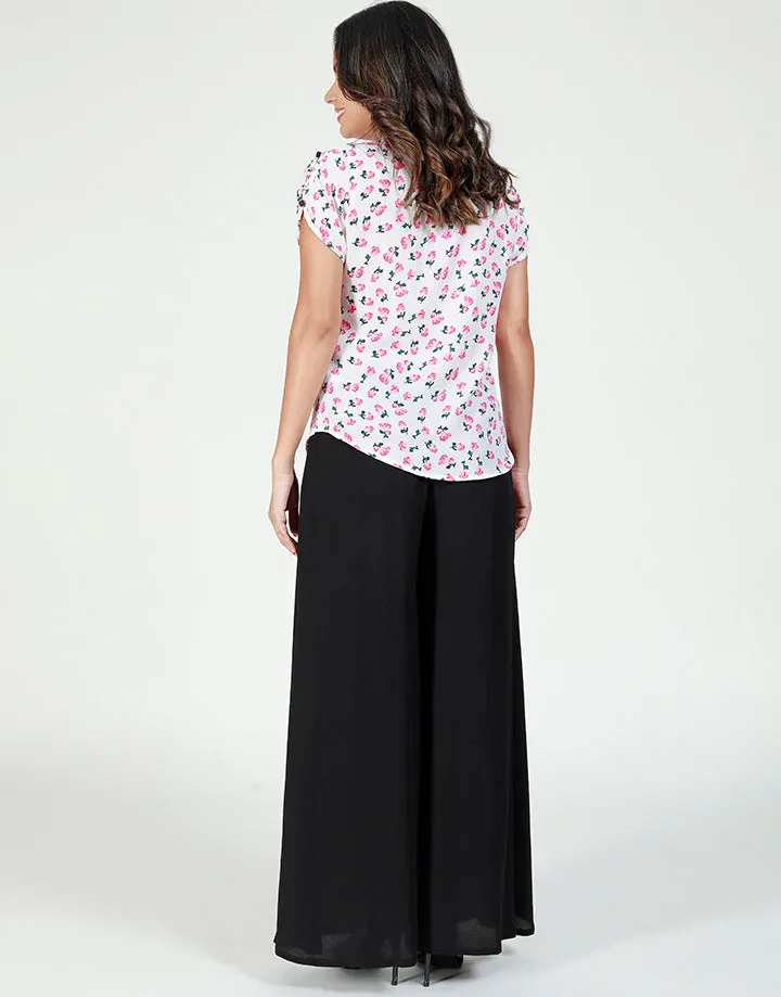 V-Neck Blouse with Metallic Buttons