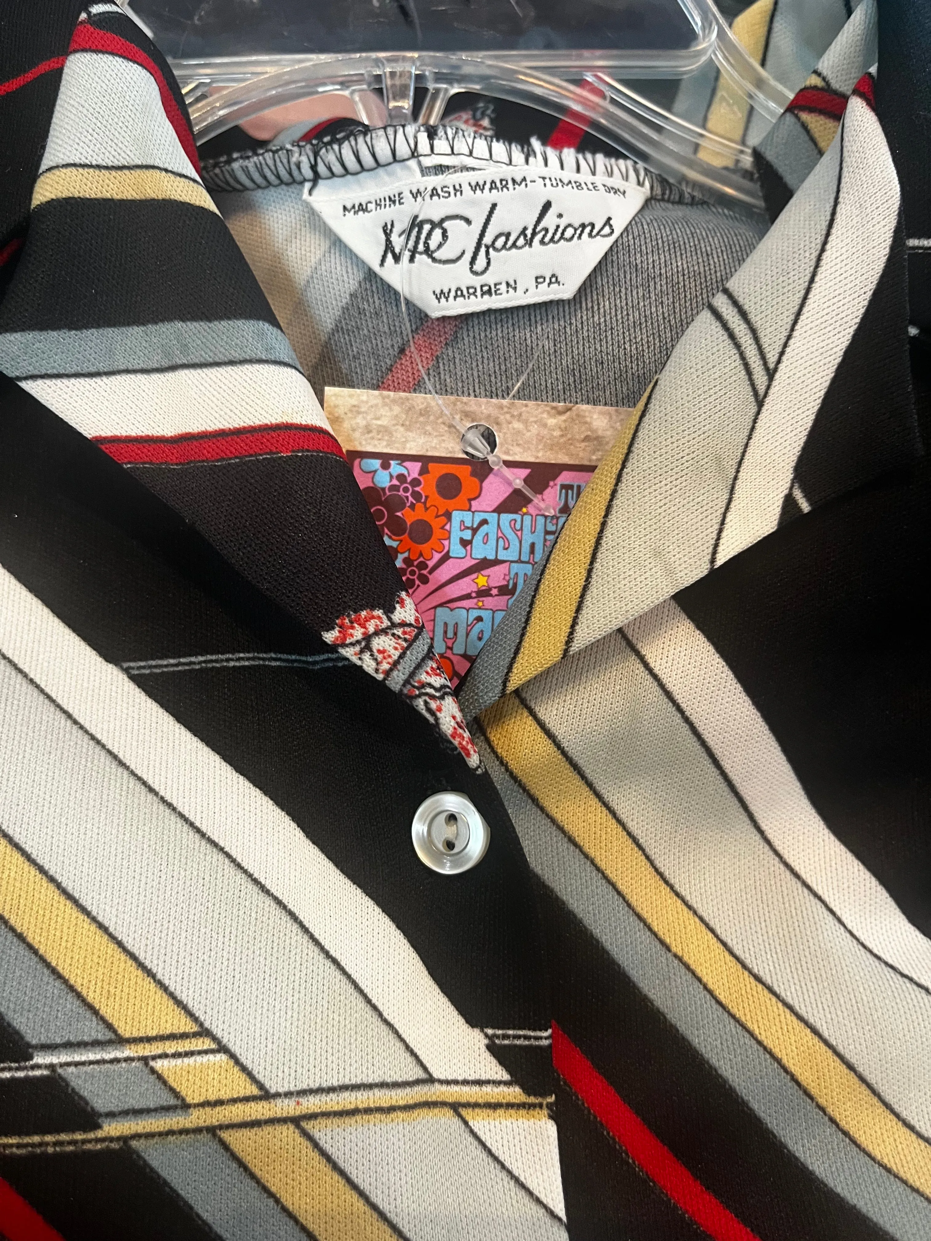 Vintage 70s | Psychedelic Disco Polyester Fitted Shirt Top | Size S