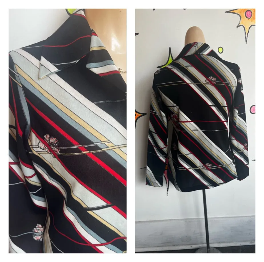 Vintage 70s | Psychedelic Disco Polyester Fitted Shirt Top | Size S