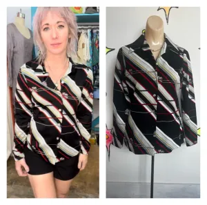 Vintage 70s | Psychedelic Disco Polyester Fitted Shirt Top | Size S