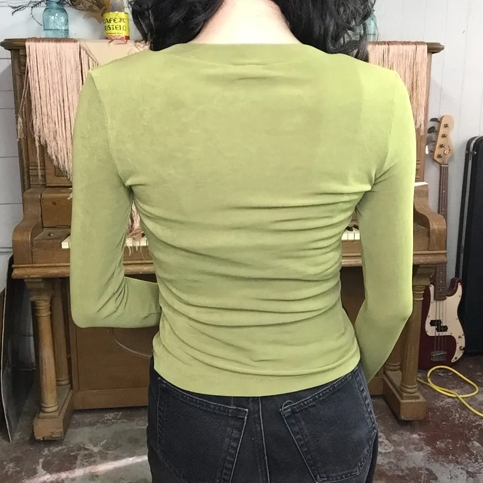 Vintage 90s 1990s Y2K | Olive Green BCBG Stretchy Crop Top | Size S