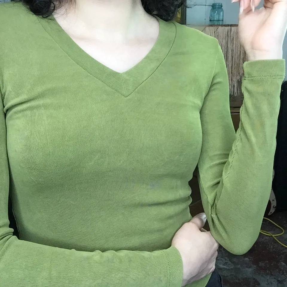 Vintage 90s 1990s Y2K | Olive Green BCBG Stretchy Crop Top | Size S