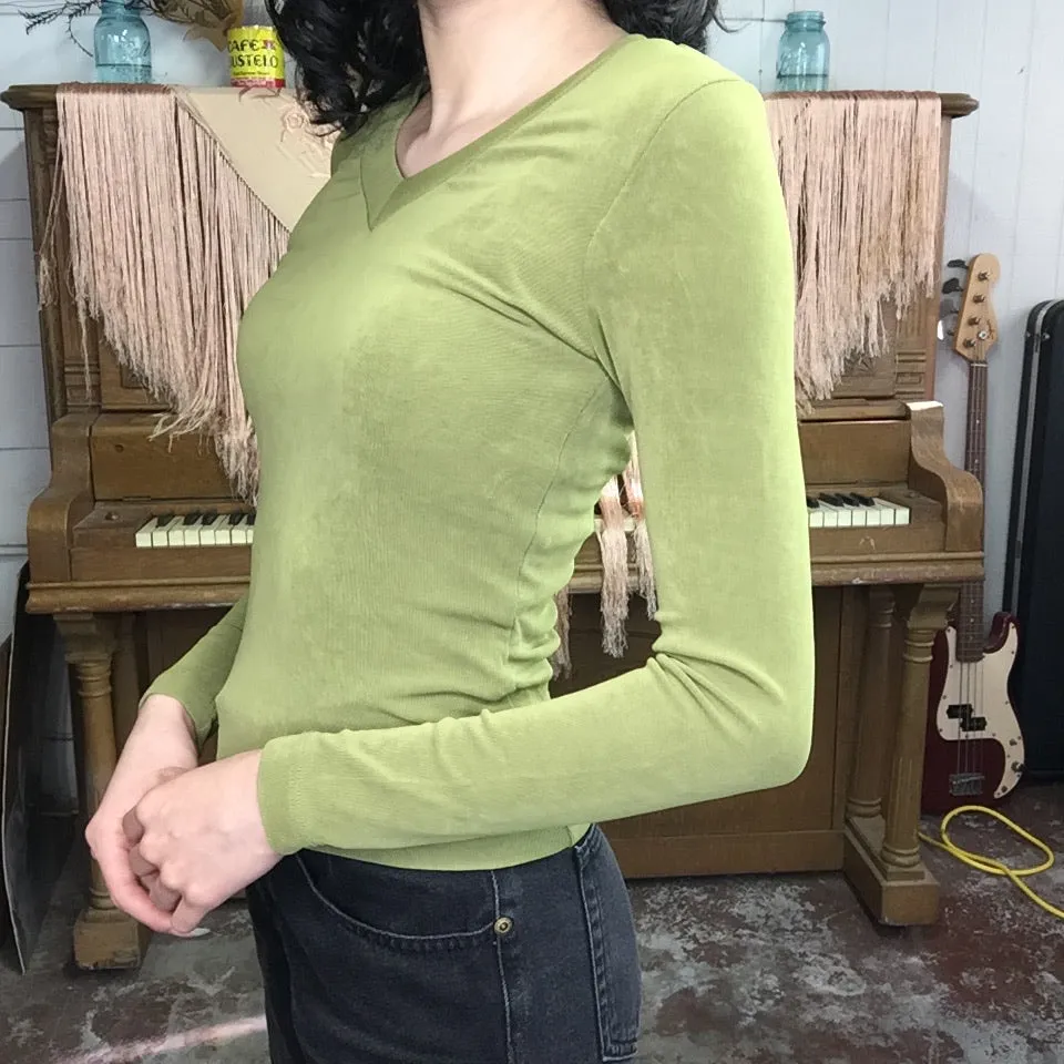 Vintage 90s 1990s Y2K | Olive Green BCBG Stretchy Crop Top | Size S
