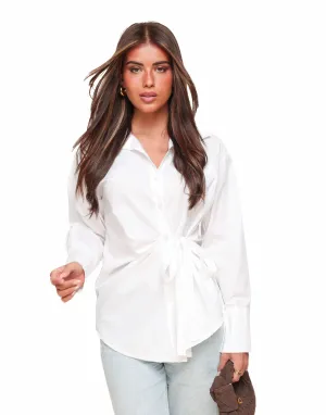 Witte Getailleerde Schuine Strik - Blouse