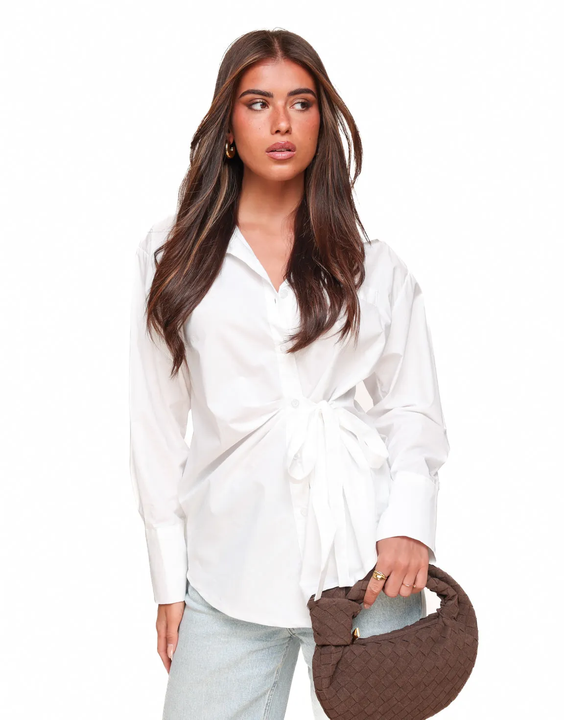 Witte Getailleerde Schuine Strik - Blouse