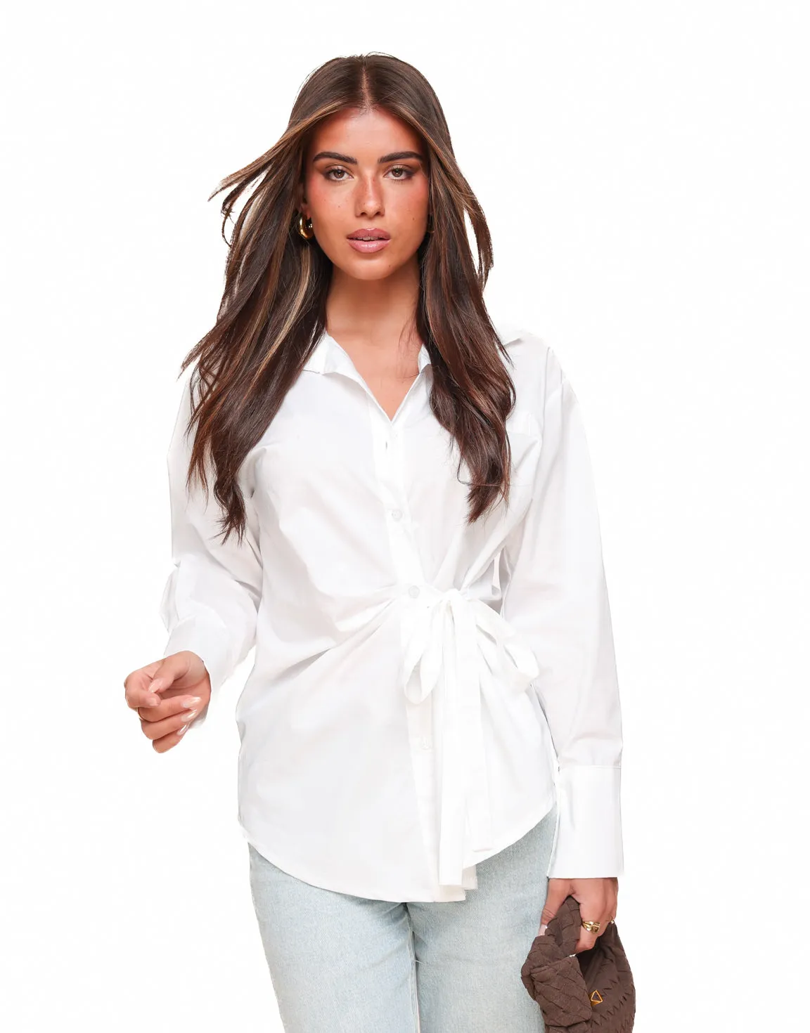 Witte Getailleerde Schuine Strik - Blouse