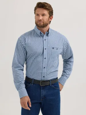 Wrangler Men's Blue/White Geometric Print Classic Button-Down Shirt