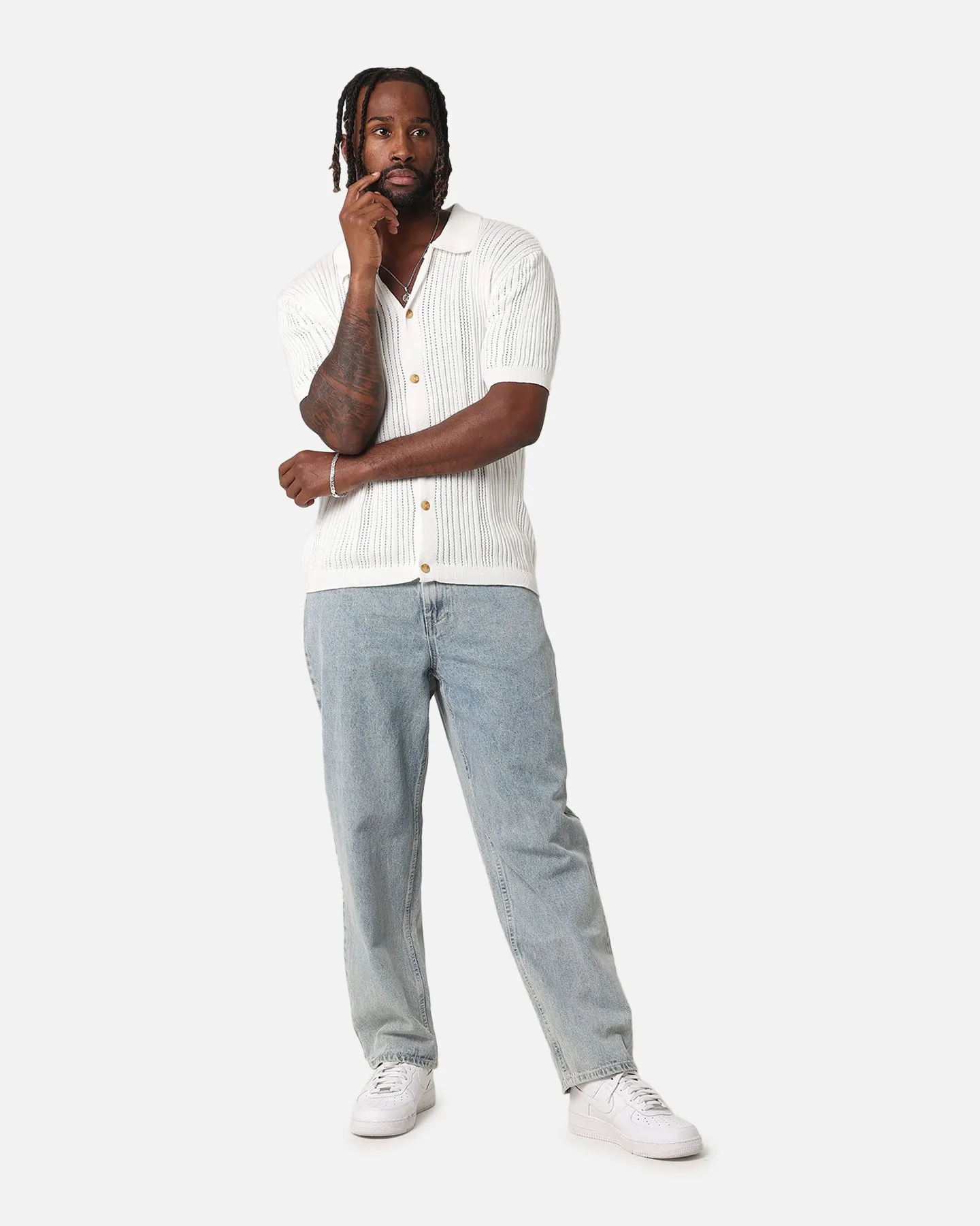 XXIII Elliot Knit Button Up Shirt White