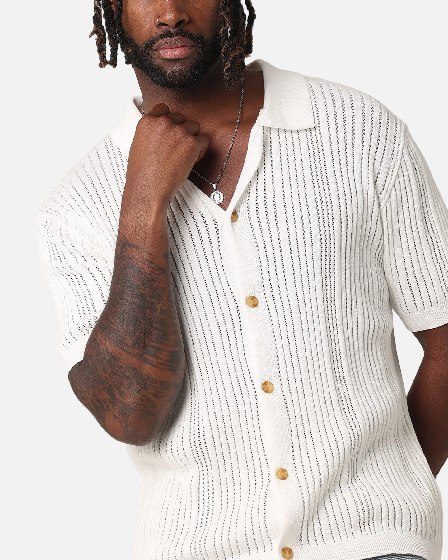 XXIII Elliot Knit Button Up Shirt White