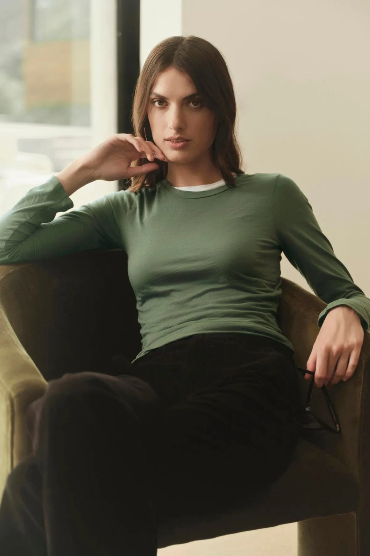 ZOFINA GAUZY WHISPER FITTED CREW NECK TEE