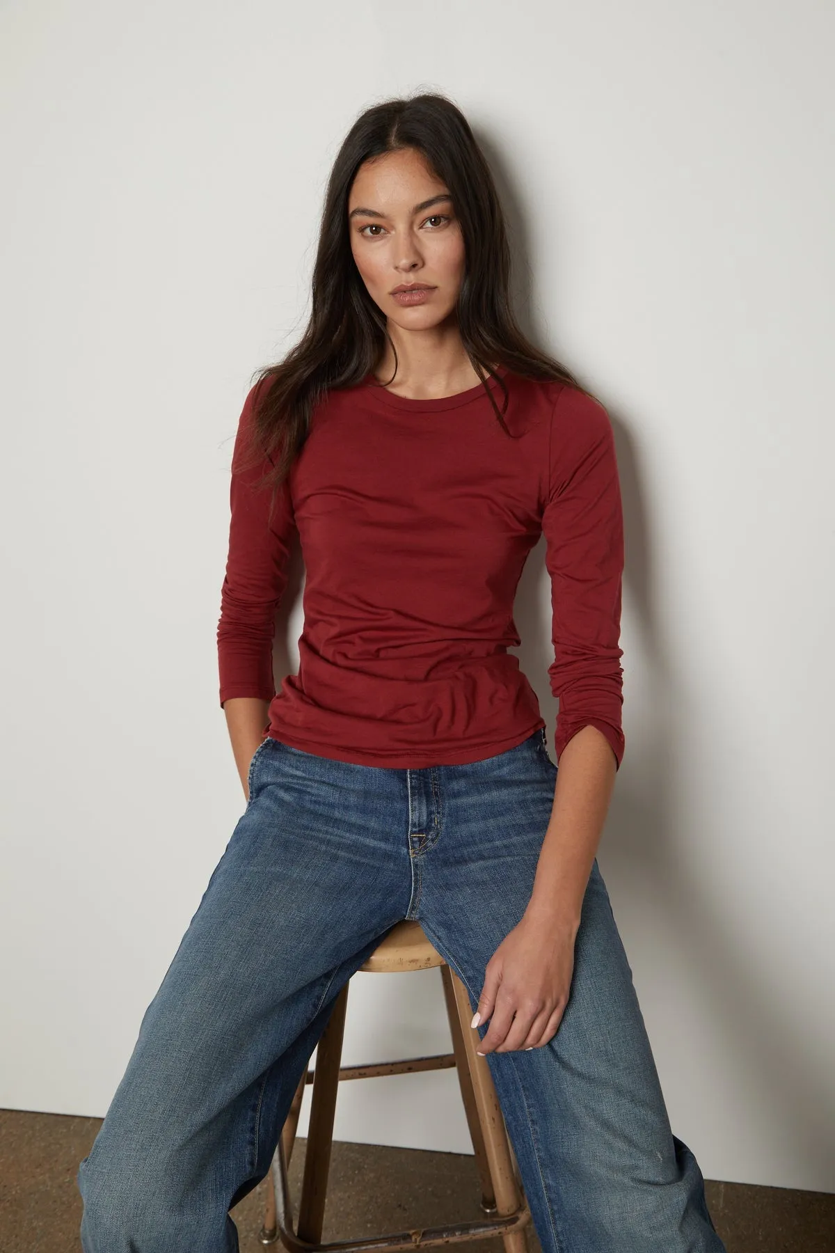 ZOFINA GAUZY WHISPER FITTED CREW NECK TEE